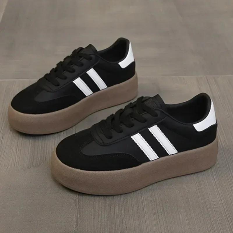 2024 Новые женские повседневные кроссовки, модные туфли на шнуровке на платформе из вулканизированной стали для женщин, прочные туфли на плоской подошве, женские кроссовки для бега