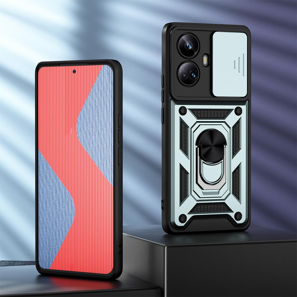 KEYSION Противоударный защитный чехол для Realme 10 Pro + 5G, защитное кольцо для объектива камеры с кольцом-подставкой, чехол для телефона для OPPO Realme 10 Pro