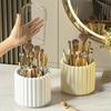 7 Compartments Rotating Makeup Brush Holder Organizer for Vanity Table Cosmetic Storage Container, with Lid