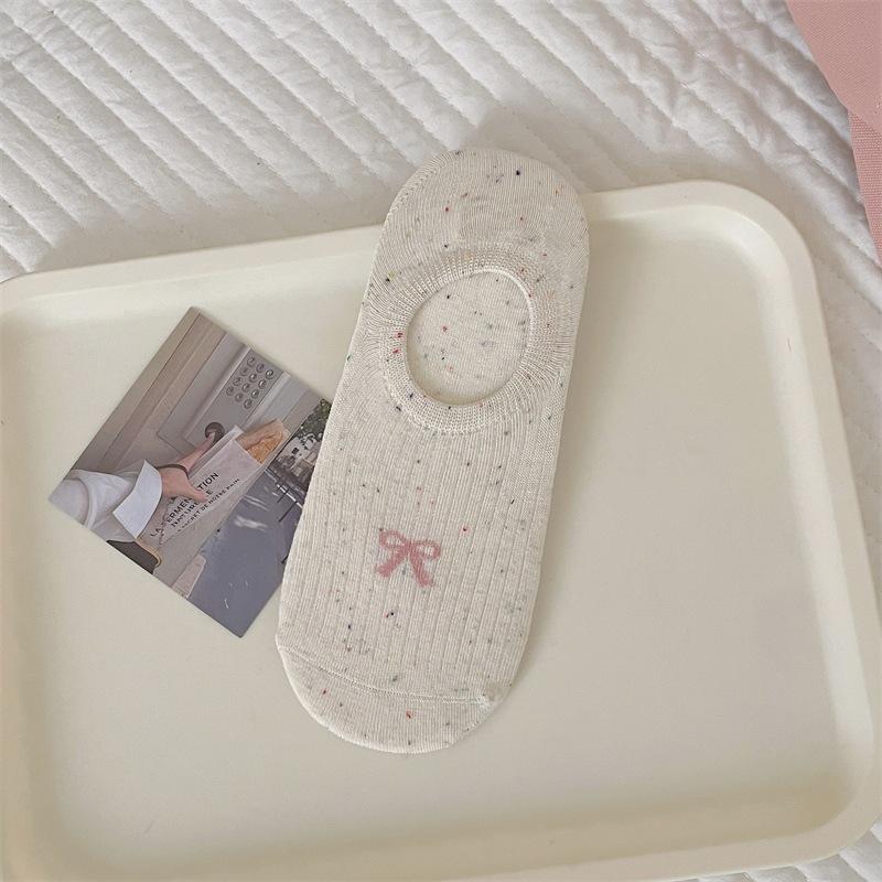 Летние тонкие носки-следки из точечной пряжи с бантом, носки-невидимки с низким верхом и мелким вырезом для женщин, противоскользящие, простые, из чистого хлопка, без пятки