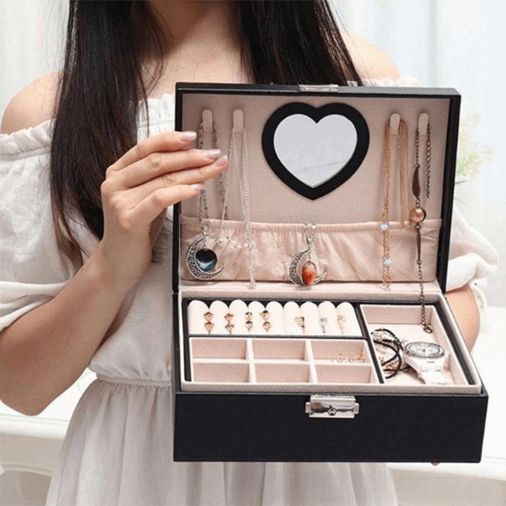 PU Jewelry Storage Box Dustproof Cosmetics Box Multifunctional Double Layer Jewelry Box  for Home