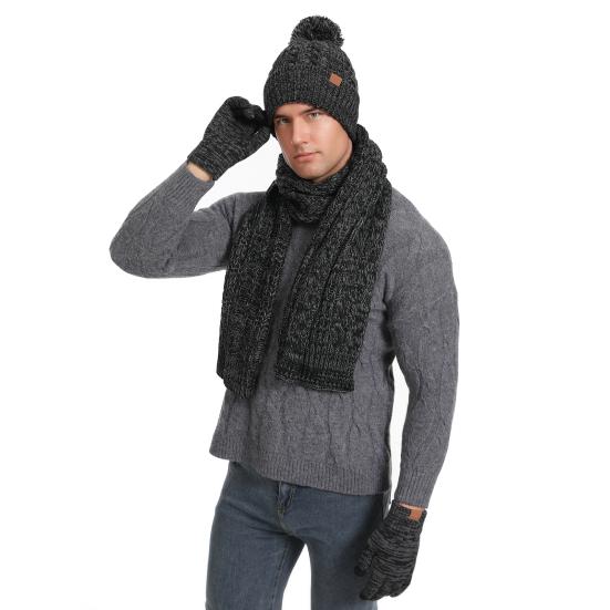 3Pcs Winter Warm Knit Beanie Hat Touchscreen Gloves Scarf Set for Women Men Skiing Skating Camping Driving Outdoor Sports Gifts
