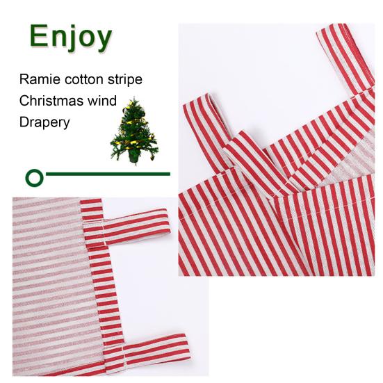 Short Window Curtain Valance Contrast Color Striped Print Sunshade Through-Rod Design Christmas Style Kitchen Bathroom Cafe Decor Curtain