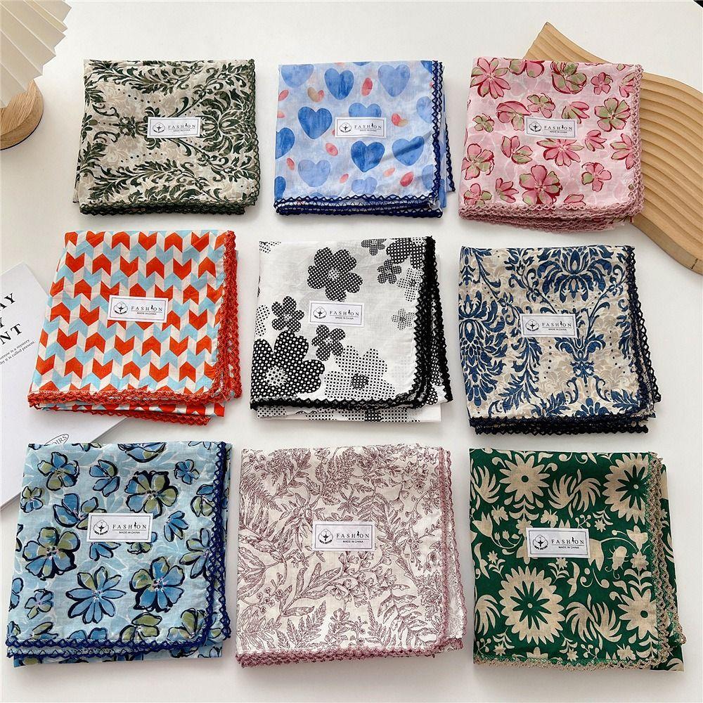Flower Pattern Hair Scarf Double Sides Head Handkerchief Trendy Silk Scarf Spring Summer Fall