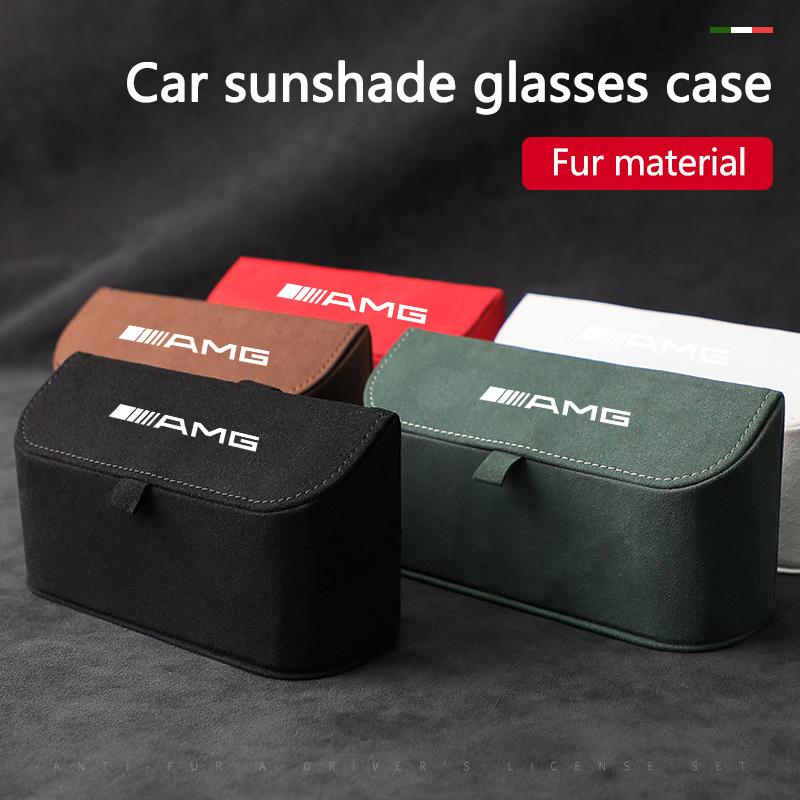 MWAY1 Suede Car Sun Visor Glasses Box Car Badge Sunglasses Clips Glasses Box For Mercedes Benz AMG W177 W176 X166 X167 C257 C218 X253