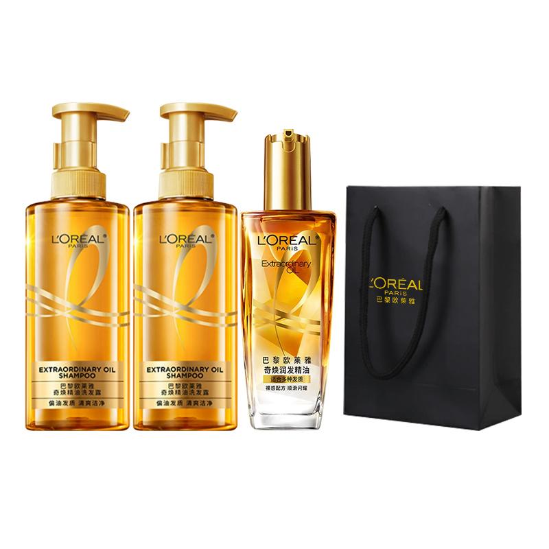 Loreal Paris Dajin Ping LOreal Qi Huan Комбинация для очищения и ухода с эфирным маслом - Шампунь 440 мл + 2 Маленькие золотые флакона с эфирным маслом для ухода за волосами