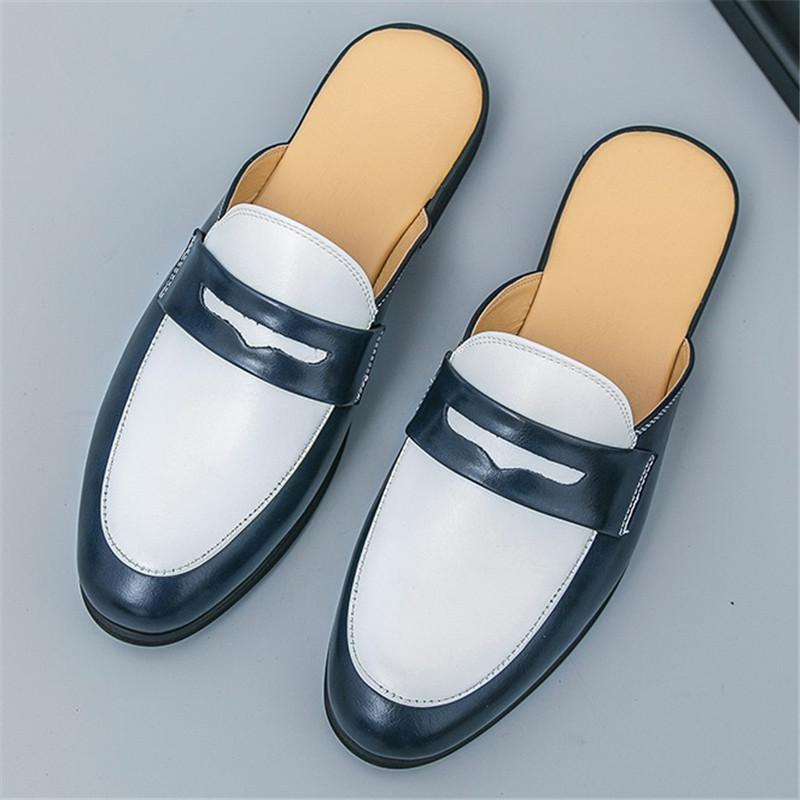 Летние шлепанцы класса люкс, мужские повседневные мюли, обувь слипоны, модные полулоферы на платформе, мужские легкие кожаные сандалии