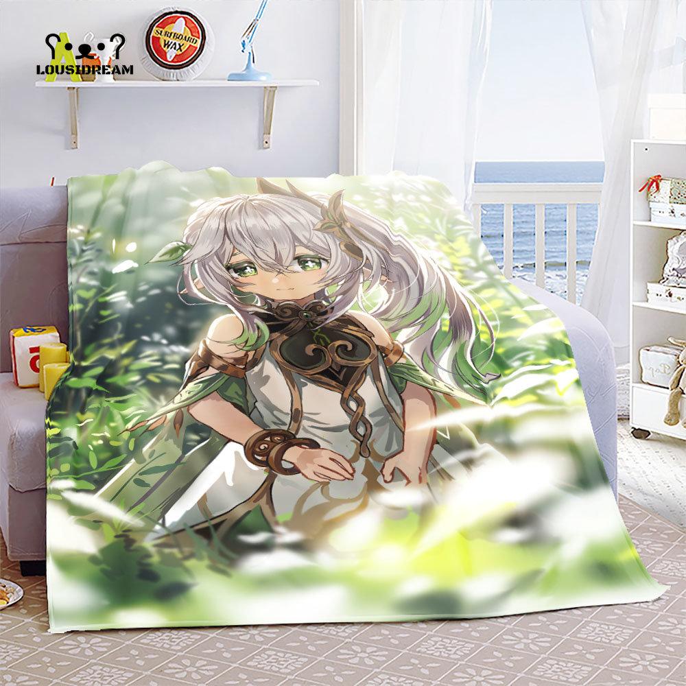 Genshin Impact Nahida Throw Blanket Flannel Soft Kawaii Cute Cartoon Nahida Genshin Autumn Anime Breathable Bedding Travel Throw