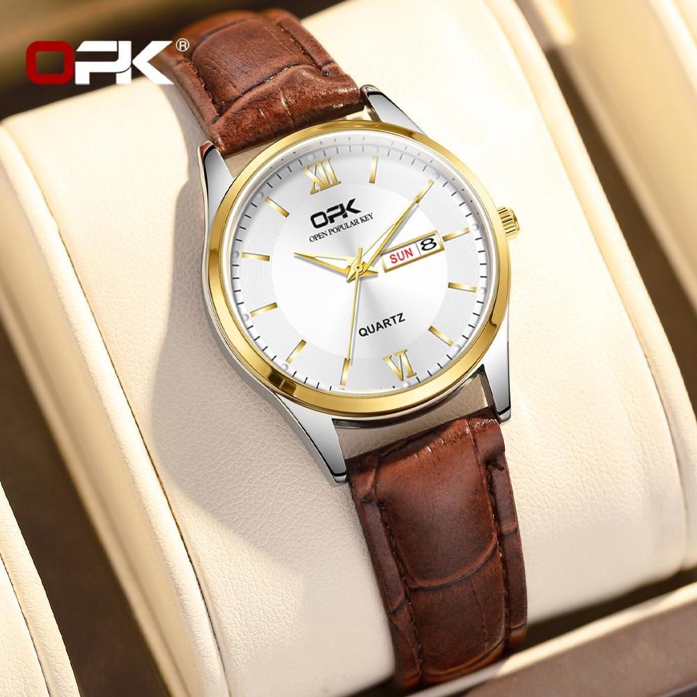 OPK 8132 Elegant Fashion Ladies Wristwatch Dual Calendar Luminous Waterproof Original Women's Dress Quartz Watch