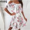 Женская мода Лето Весна Цветочный узор с принтом с коротким рукавом и высокой талией Повседневные платья