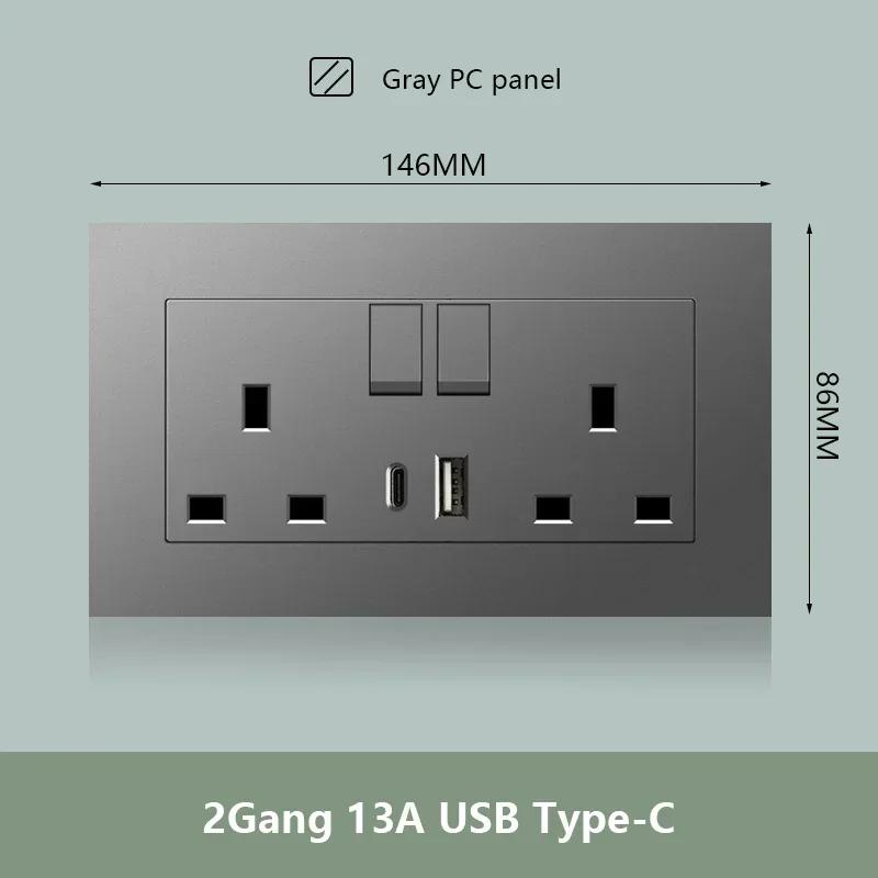 Универсальная двойная розетка с быстрой зарядкой Type-C мощностью 18 Вт, настенный электрический светильник с выключателем на 2 направления, Великобритания, 13 А, двойная розетка USB