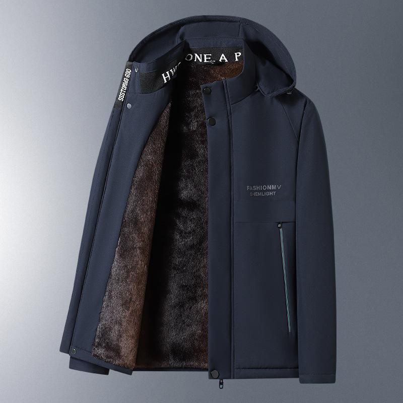 Winter Men's Cotton-padded Clothes Simple Fashion Casual Cotton-padded Clothes Plus Velvet Thickening To Keep Warm Men