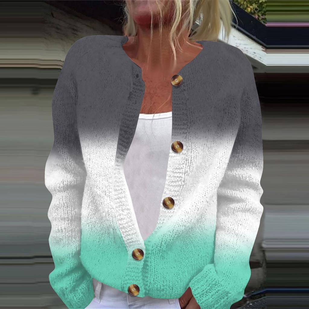 Женская модная принтованная куртка с длинным рукавом и вязанным кардиганом на пуговицах