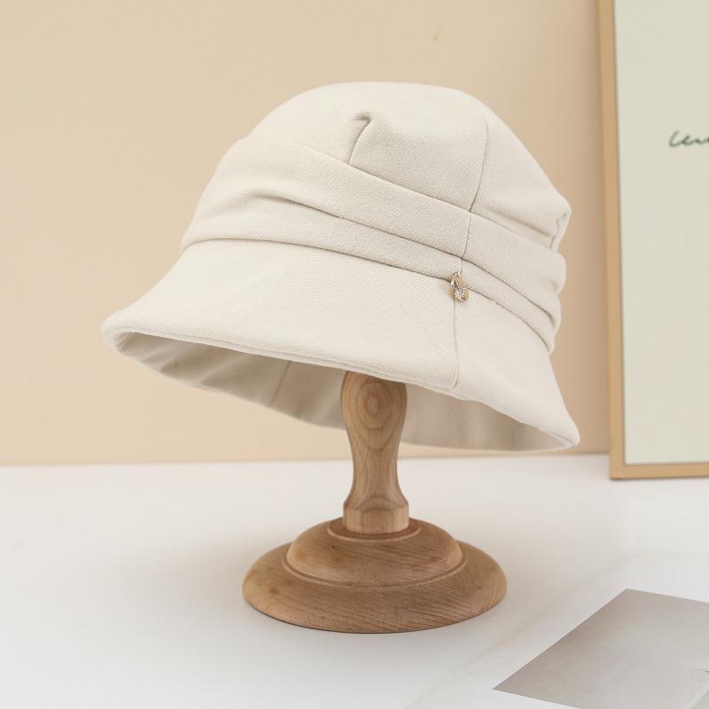 Sense of design Side stack pleated basin hat Versatile bucket hat Autumn and winter thickened thermal visor spot