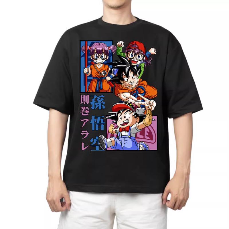 T Shirt for Mens Dragon Ball Pattern Printed Summer Retro Neckline Loose Large Size Versatile Shortsleeved Tshirt Clothes Top