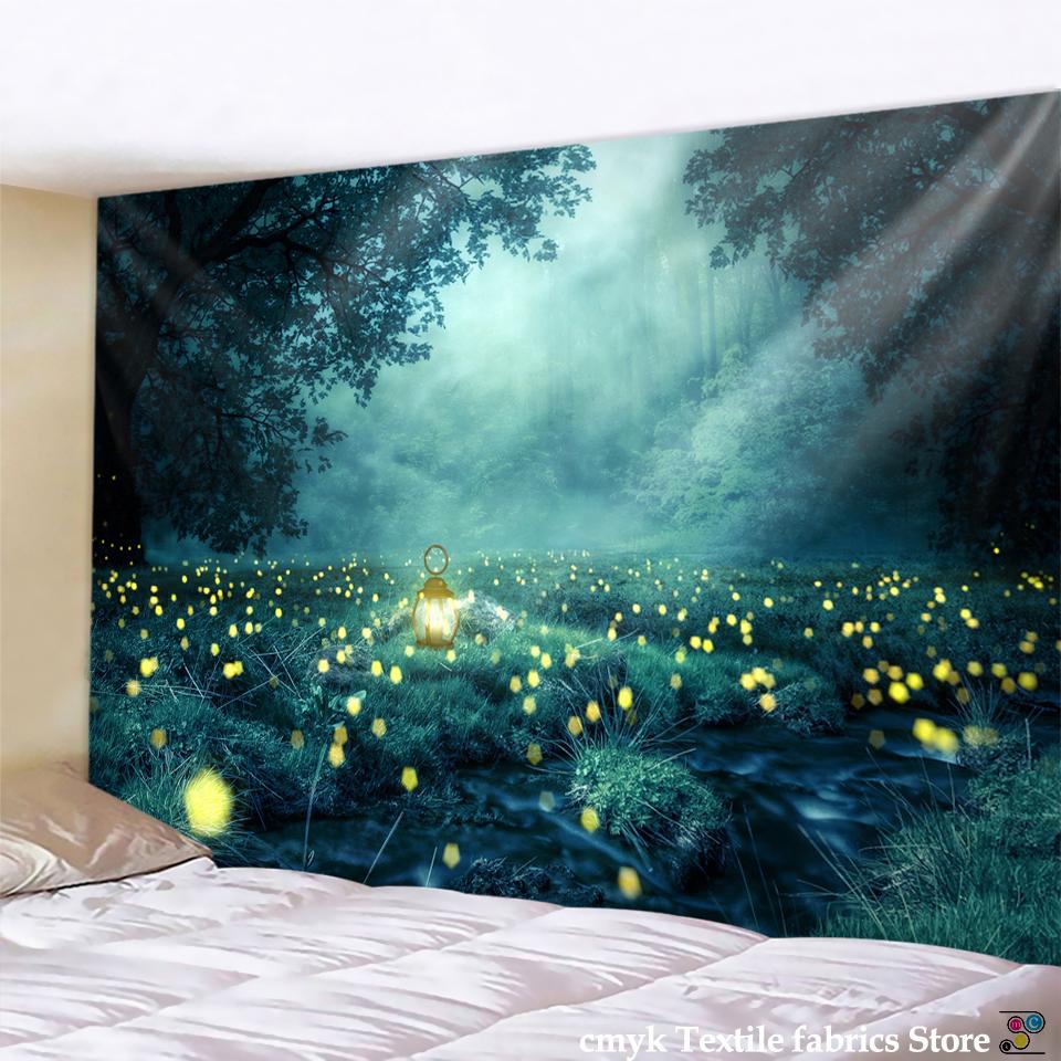 Гобелен с природой и лесом, настенный гобелен с психоделическими деревьями, тканевый гобелен, домашний декор, полиэстер, покрытие для стола, гобелен с закатом и волнами