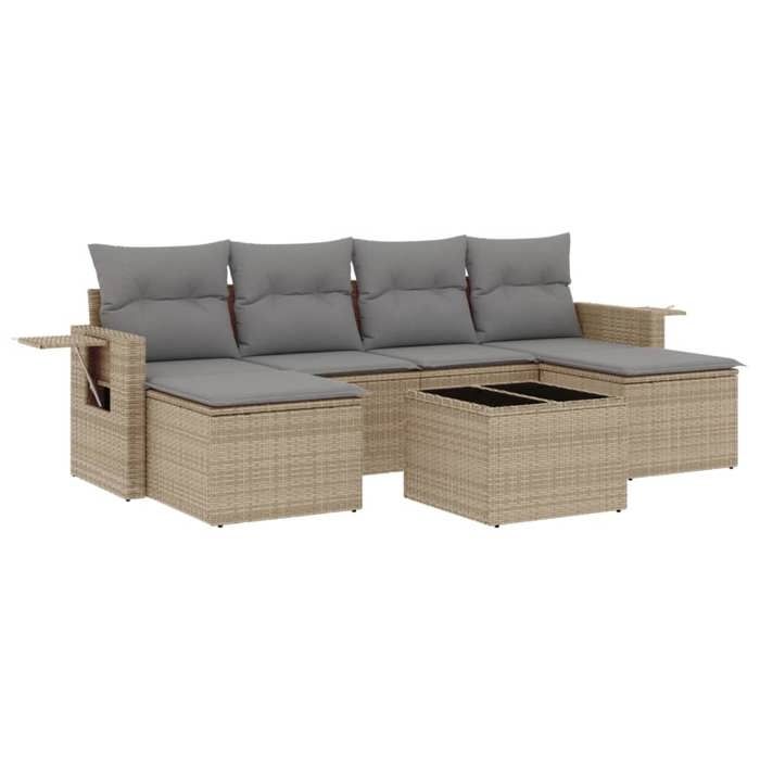 VidaXL Salon de Jardin avec Coussins 7 pcs, Canapés de Terrasse, Ensemble de Meubles de Patio, Mobilier d'Extérieur, Beige 3252866