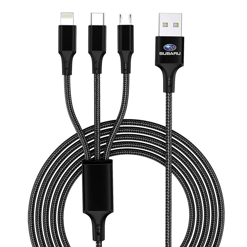 Автомобильная эмблема 3в1 Кабель для быстрой зарядки Type C Lightning Micro USB для Subaru Legacy LEVORG WRX Outback XV Forester Ascent Exiga SOLTERRA Tribeca