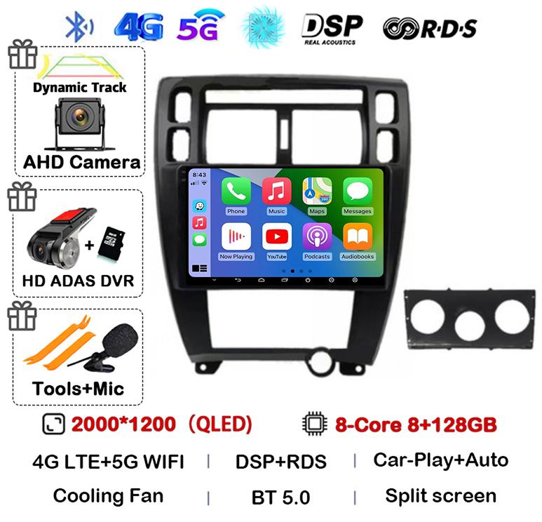 Android 14 Carplay Auto WIFI+4G Для Hyundai Tucson 2004 2005 2006 2007 2008 2009 Автомагнитола Мультимедийный Стерео Видеоплеер GPS BT