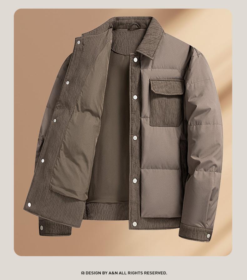 [90 White Duck Down] Men's Trendy Casual Splicing Down Jacket Warm Collar Bread Jacket Retro