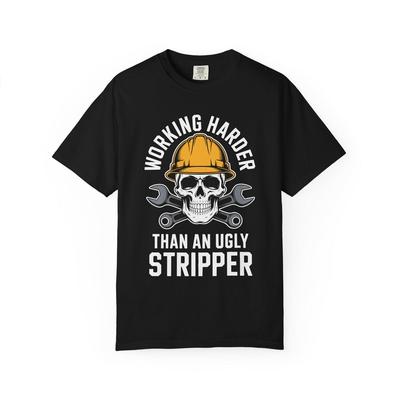 Working Harder Skull with Hard Hat T-Shirt | Construction Wrench Graphic