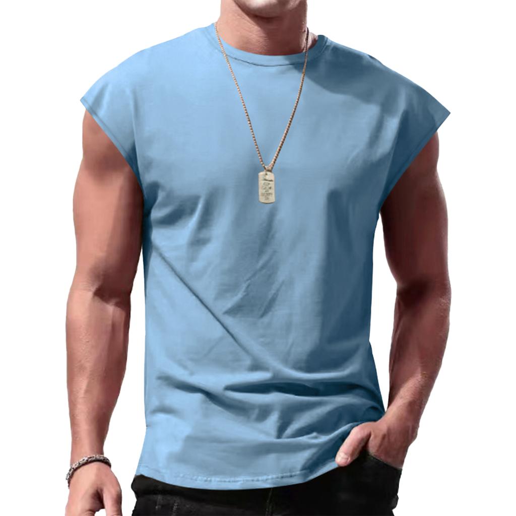 Мужская модная однотонная футболка без рукавов, повседневный жилет с круглым вырезом, топы, спортивные майки для бега, бега