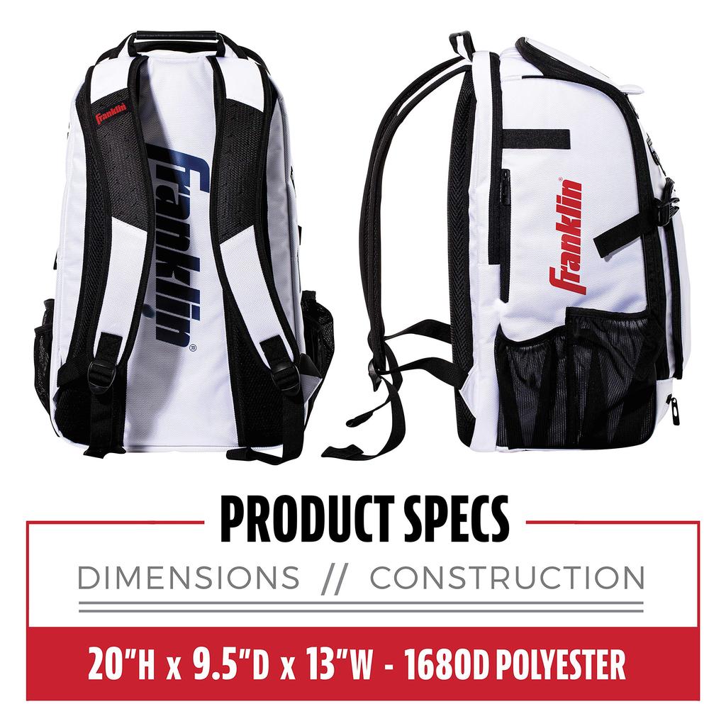 Franklin Sports Fastpitch Softball Bat Bag USA Traveler Elite Bat Backpack Equipment Bat Pack Fits Cleats Bats White - - Girls' & Women's - Helmet, +