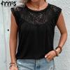 Women's Fashion Casual Summer Spring Solid Color Lace Print Sleeveless O-Neck Blouses & Shirts