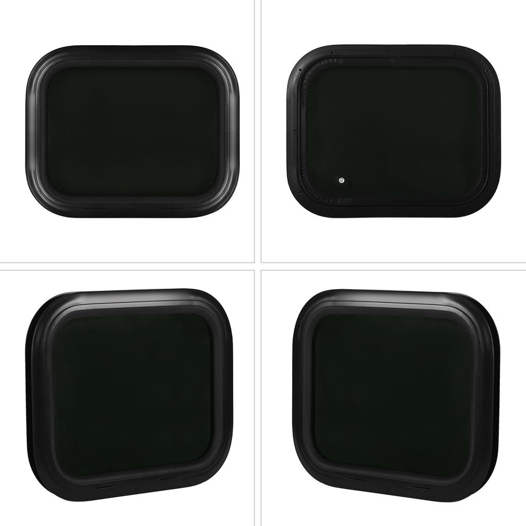 RV Fixed Window 500 X 400mm Black Aluminum Alloy Round Corner Glass With Fixing For Trailer
