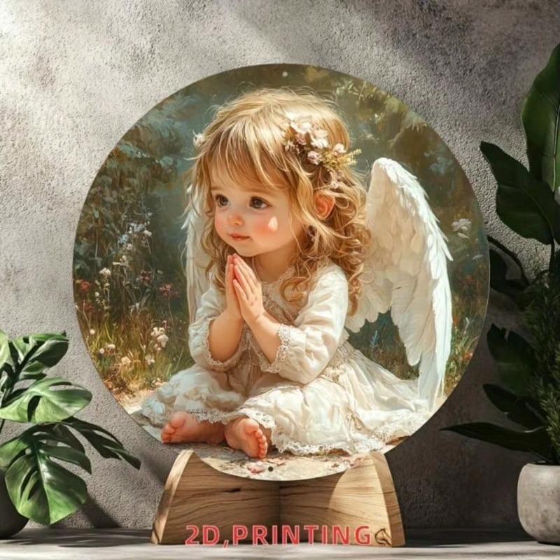 Металлическое Настенное Искусство Алюминиевый Декор, Круглый Цветочный Знак на Тему Ангелов, Декор для Дома, Гостиной, Кафе