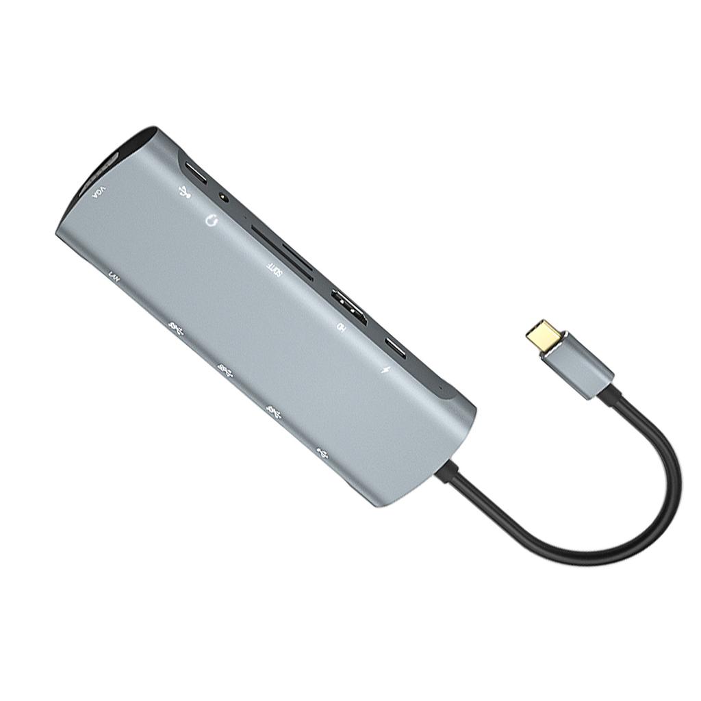 Док-станция-хаб 12-в-1 Type C к PD HD VGA USB3.0*3 USB2.0 RJ45 КАРДРИДЕР ДЛЯ КАРТ