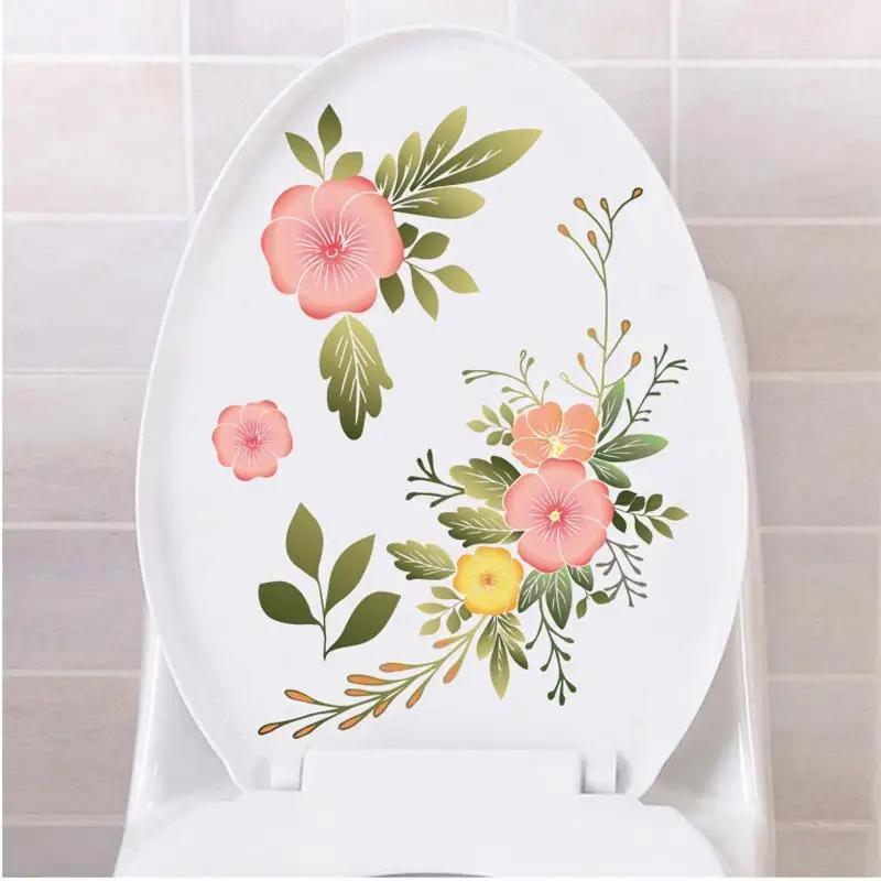 1 Pcs Flower Mural Toilet Stickers Bathroom Decoration Stickers Bathroom Decors Self-adhesive Paintings Removable PVC Sticker
