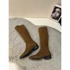 Thick Heel Vintage Suede Long Boots Women's Shoes Year Skinny Boots Medium Knight Boots