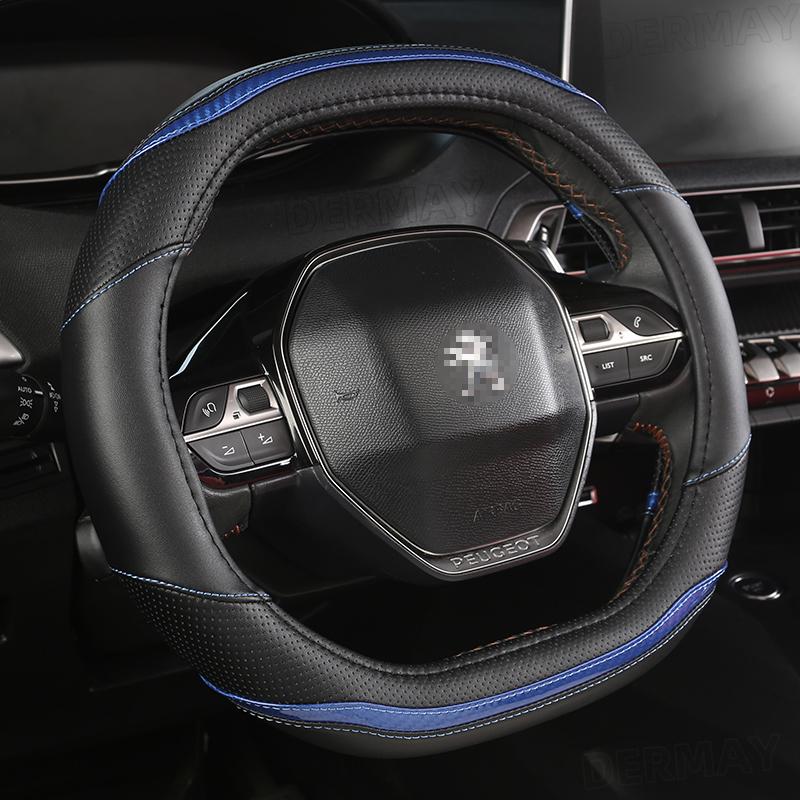 For 2008 2019 2020 E2008 2020 Car Steering Wheel Cover Carbon Fibre + PU Leather Auto Accessories Interior Coche