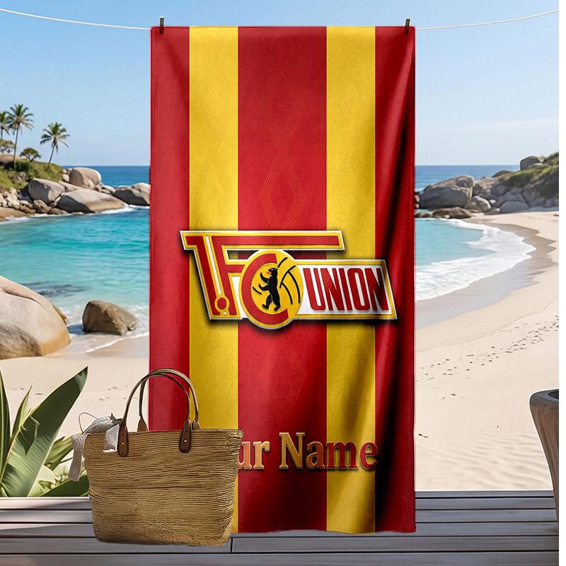 Union Berlin FC Personalized Printed Beach Towel Soccer Logo Support Custom Name Text Absorbent Towel For Sport Travel Special Gift