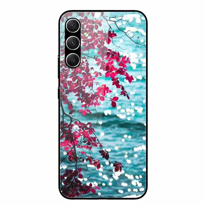 For Galaxy A16 4G 5G Case Flower Printed Tempered Glass Hard Shell Phone Cover for Samsung Galaxy A16 A 16 Bumper Case Shell New