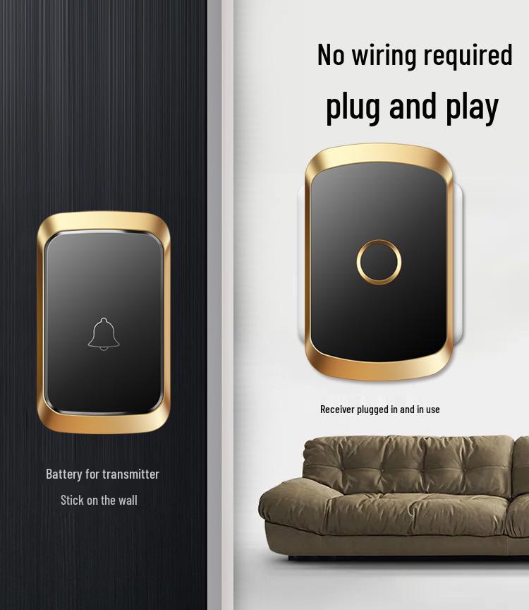 Wireless Waterproof Doorbell with Battery-Free Smart Receiver and Long-Range Remote Control