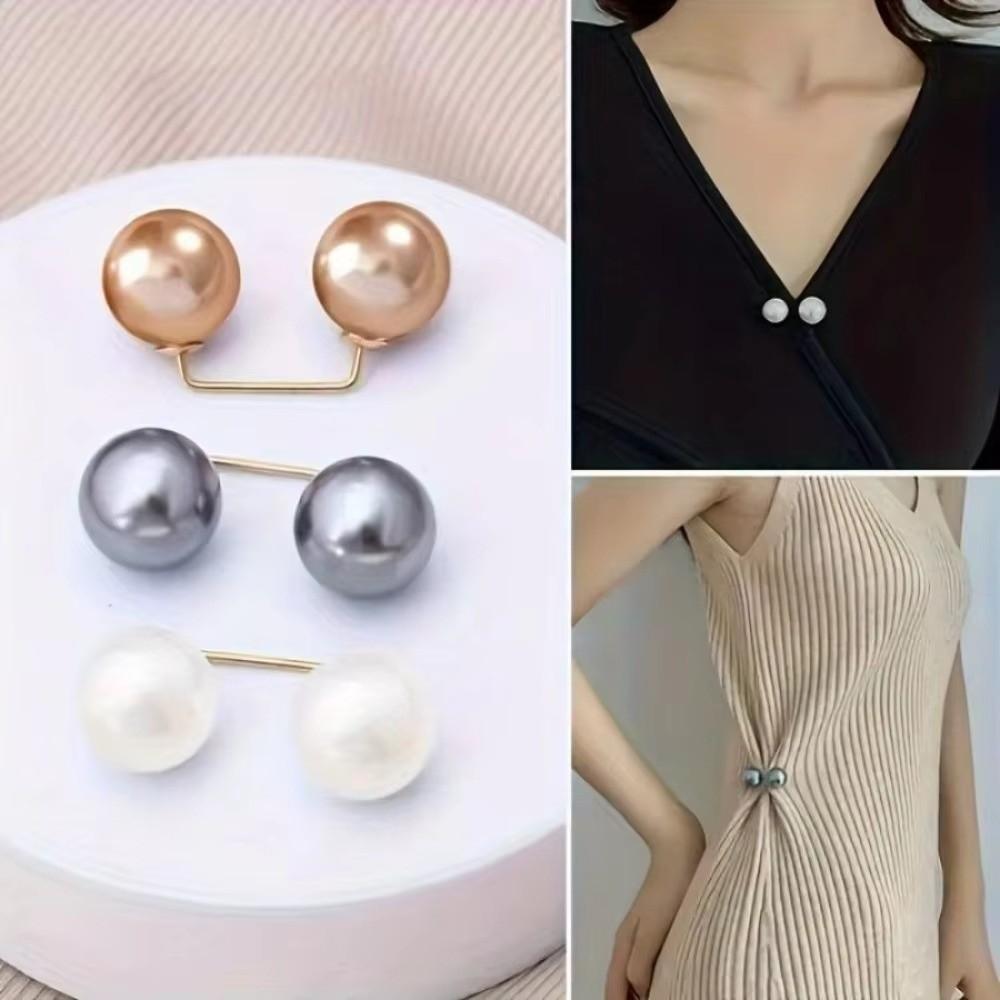 3/6/8PCS Non-Slip Pearl Brooch Adjustable Collar Clip Waist Fastening Pins Brooches  Scarf Fastening