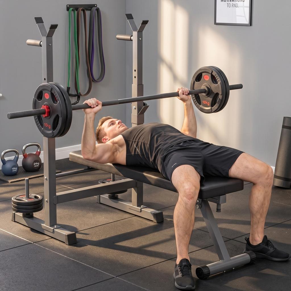 Adjustable Weight Bench Foldable Bench With Barbell Rack Grey