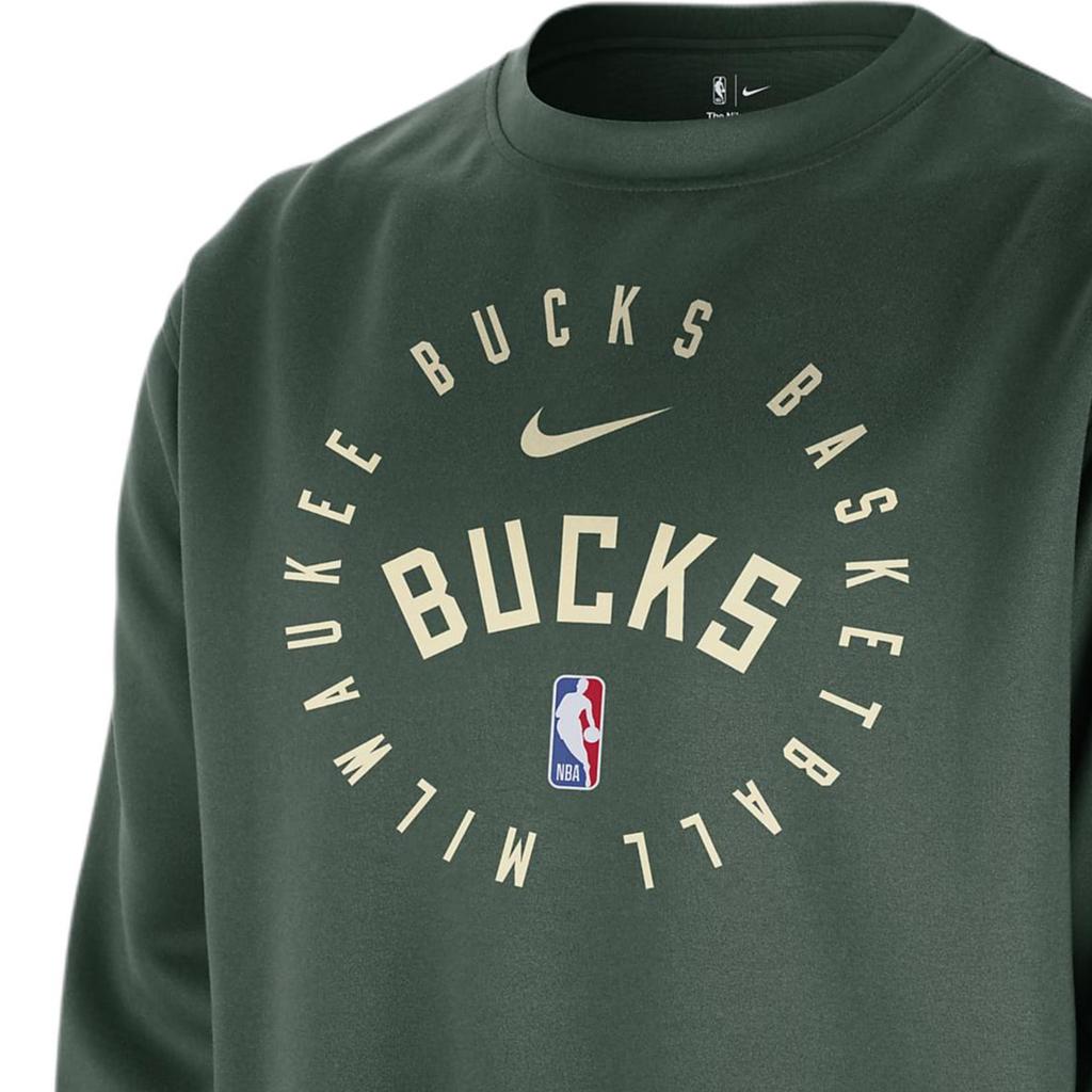 Nike X Коллаборация НБА Милуоки Бакс Dri-Fit Свитшот с логотипом Spotlight с круглым вырезом и длинным рукавом для мужчин, цвет Cold-Fir-Green FV1799-323