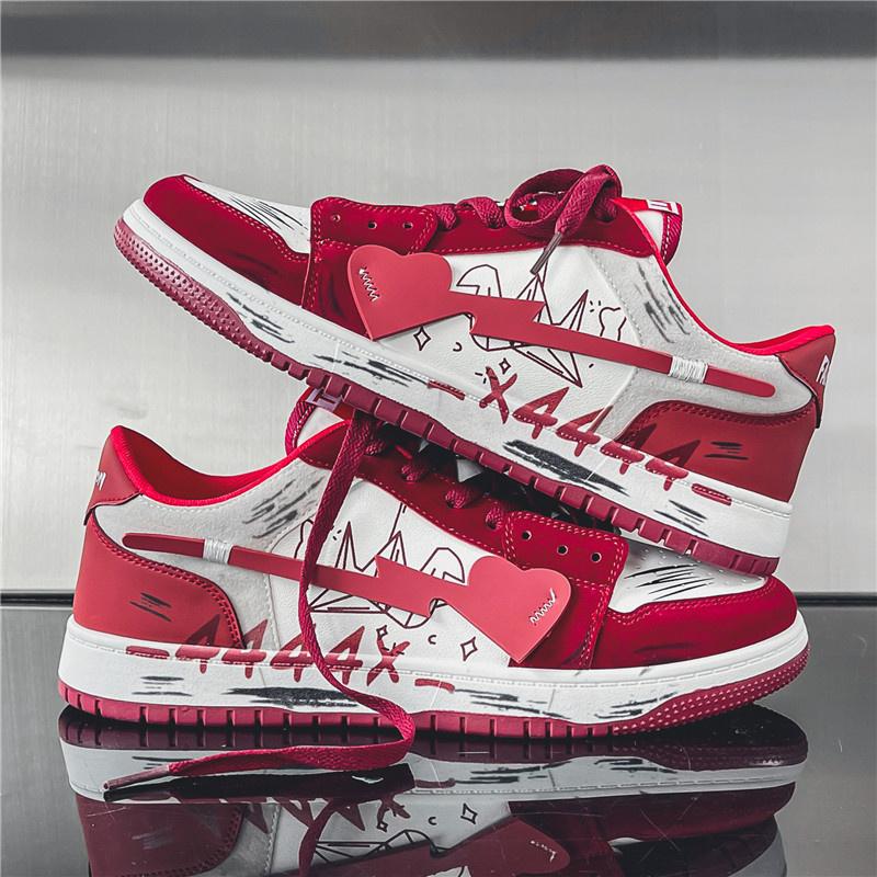 2024 Spring Summer Trendy Red Men Casual Sneakers Lace-up Men's Designer Shoes Lightweight Male Flat Shoes Zapatillas Hombre