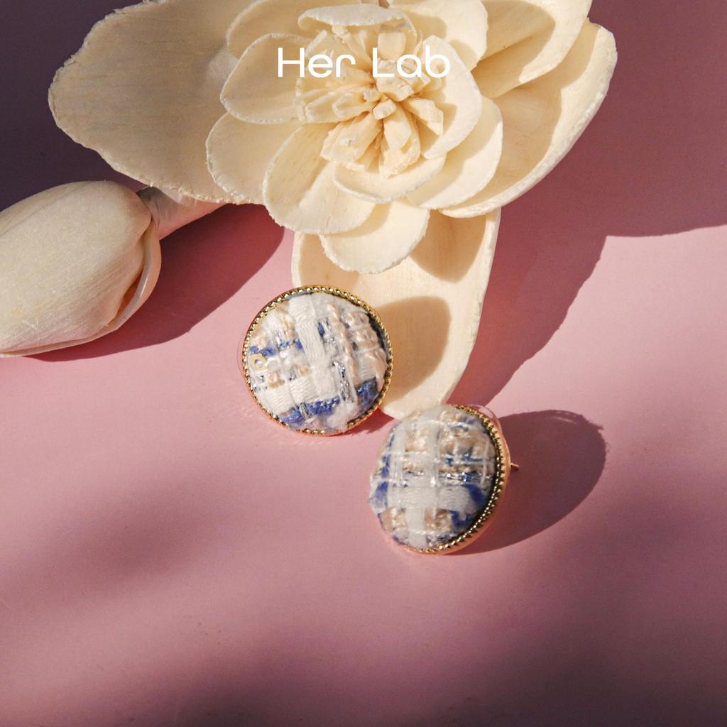 Her Lab | Круглые гипоаллергенные серьги-гвоздики с натуральным гальваническим камнем для женщин и девочек