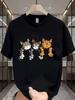 Funny Cat T Shirt Three Cartoon Cats Graphic Tee Kawaii Animal Art Top Harajuku Streetwear Casual Unisex Short Sleeve Tshirt Unisex