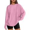 Women's Solid Color Long-Sleeve Round Neck Loose T-Shirt - Spring & Autumn Casual Top