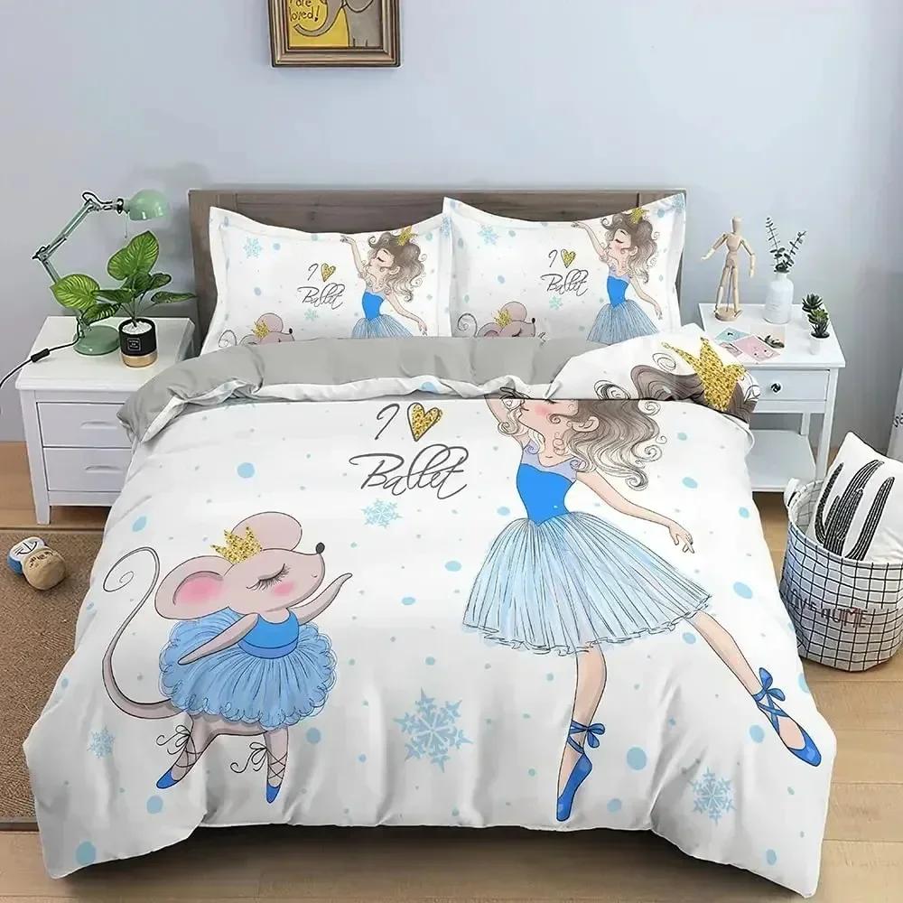 New 3d Ballet Dancing Girl Duvet Cover Set Princess Style Twin Siz Bedding Set Kids Girl Nordic Bed Cover Twin Full Queen King