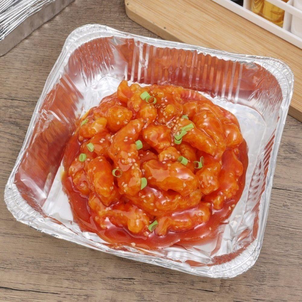 10Pcs Non-stick Food Tin Foil Tray Reusable Air Fryer Tray Portable Aluminum Foil Box