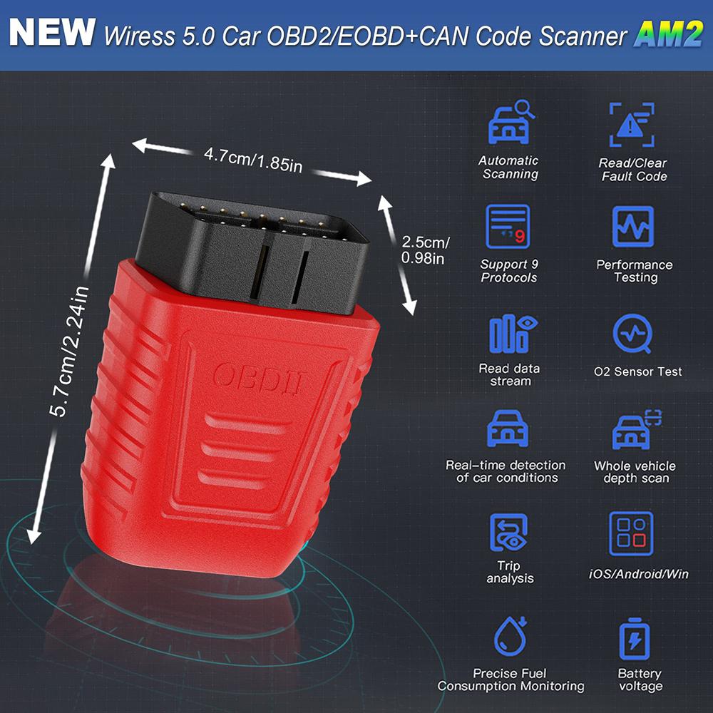 AM2 Считыватель кодов OBD2 Инструмент для диагностики неисправностей автомобиля OBD II Сканер Автоаксессуары Чтение и удаление кодов неисправностей с помощью автоматического сканирования