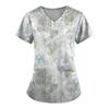 Plus Size Printed Scrub Working Uniform Tops For Women's V-Neck Print Short Sleeve Fun T-Shirts Workwear Tee With Pockets
