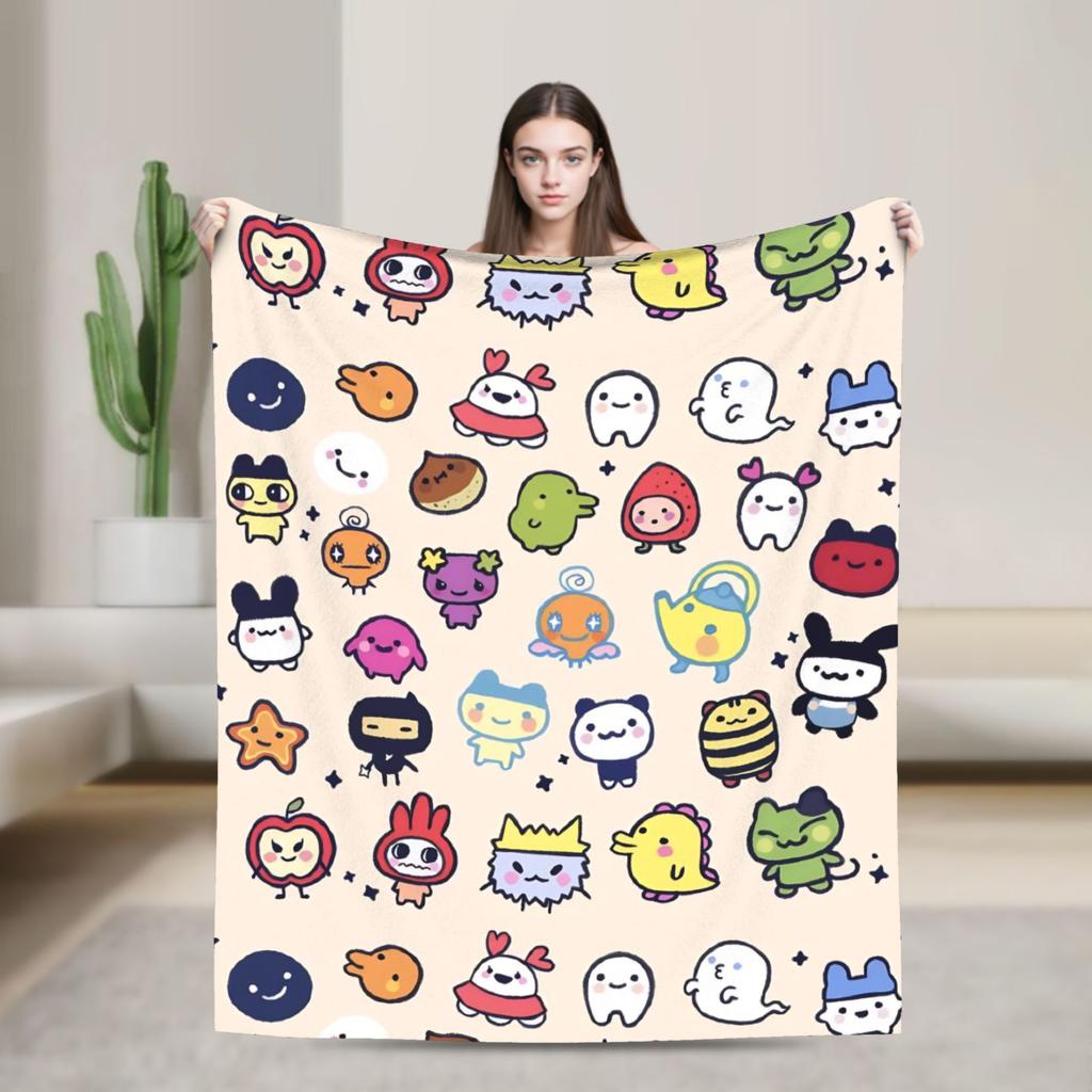 Japanese Cartoon Tamagotchis Blanket Cover Flannel Lightweight Thin Throw Blanket for Airplane Travel Bedspread