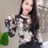European Mesh Ink Print Slim Long-Sleeve Women's Shirt - Retro, Versatile, Fashionable, for Spring & Autumn
